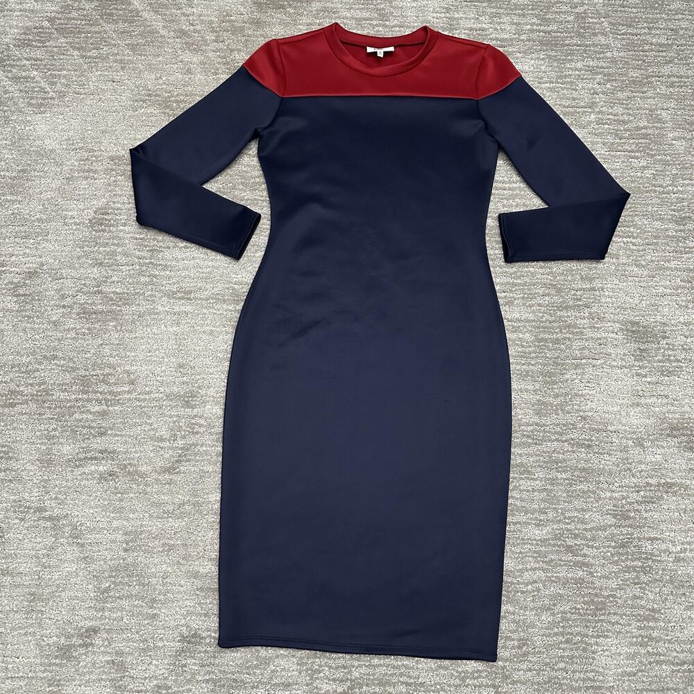 Waverly Grey Dress Womens Medium Navy Red Colorblock Sheath Long Sleeve Made USA